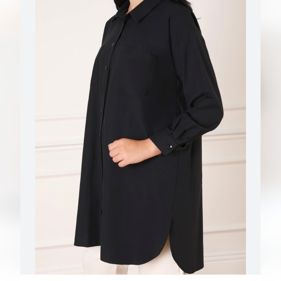 AUXO COLLECTION TUNIC SHIRT IN BLACK SIZE XL ROLL UP SLEEVE - Picture 3 of 5